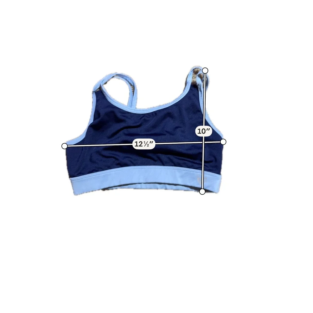 Justice Active Girls Navy Light Blue Strappy Back Sports Bra Size 34